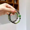Pulsera de Múltiples Vueltas para Mujer con Cuentas Redondas de Jaspe de Jade Hetian Natural y Madera de Águila, Estilo Chino, Versátil y de Lujo Ligero