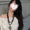 Collar Gótico de Cruz con Perlas Negras Apilado Multicapa para Mujer Cadena de Lana Primavera y Verano Cadena para Clavícula de Gama Alta de Nicho