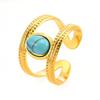 Anillo de moda transfronteriza francesa de acero inoxidable dorado anillo simple azul turquesa Joker joyería de perlas personalizada al por mayor