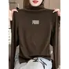 Camiseta de Manga Larga con Cuello Medio Alto para Mujer, Capa Base Suave y Cálida de Algodón de Bambú, Ajuste Ligeramente Holgado, Estilo para el Trabajo, Otoño