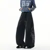 Calça de moletom esportiva pesada de hiphop para homens e mulheres, calça longa americana da moda de outono com estampa, calça solta retrô de comprimento total