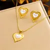 Estilo Moda Europeu e Americano Pérola Imitação Retro Coração Irregular Pingente Conjunto de Joias de Aço Inoxidável Banhado a Ouro