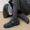 Zapatos Mary Jane de piel que aumentan la altura para mujer, invierno, nuevo estilo, versión coreana, zapatos de lana grises simples para mujer, suela gruesa, zapatos de algodón con felpa