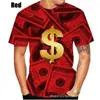 Patrón de Billetes de Dólar Estadounidense Impresión 3D Transfronterizo Nueva Moda Masculina Casual Camiseta de Manga Corta Venta Directa de Fábrica Suministro