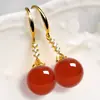 Pendientes Elegantes para Mujer, Pendientes de Calcedonia Imitación Jade Verde, Nuevos Pendientes Largos de Jade Verde de Moda, Pendientes de Piedras Preciosas Antialérgicos