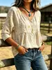 Camisa Suelta de Verano para Mujer con Cuello en V, Tres Botones, Manga Media, Suéter con Estampado 3D, Estilo Casual para Mujer