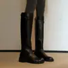 Edición de Cuero Suave Botas de Tubo Recto Hasta la Rodilla Estilo Coreano Botas de Caballero Negro para Mujer Botas de Moda Versátiles Otoño/Invierno