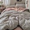 Kit de Cama Inverno Quente Quatro Peças Veludo Leite Dupla Face Espesso Floral Veludo Coral Roupa de Cama Capa de Edredom Casa