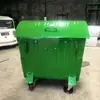 Comercio exterior transfronterizo cubo de basura galvanizado caliente y frío de 1100 litros, remolque de estilo europeo con tapa abovedada, contenedor metálico de cuatro ruedas, modelo de exportación