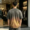 Camiseta de Manga Corta Degradada Desgastada de Suministro Directo Transfronterizo, Camiseta Vintage para Hombre con Estampado de Borde Deshilachado, Camiseta de Algodón Puro de Alto Gramaje