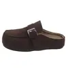 Versión de Lana de Vacuno Zapatos Birkenstock de Suela Gruesa para Mujer Calientes con Felpa Adicional Slip-On Persona Perezosa Zapatos de Algodón con Pelo Punta Cerrada Medias Zapatillas