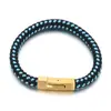 Moda Europea y Americana Transfronteriza Acero Inoxidable Nicho para Hombre Pulsera de Cuero Trenzado Envuelto en Cuerda de Cuero de Múltiples Capas de Dos Capas