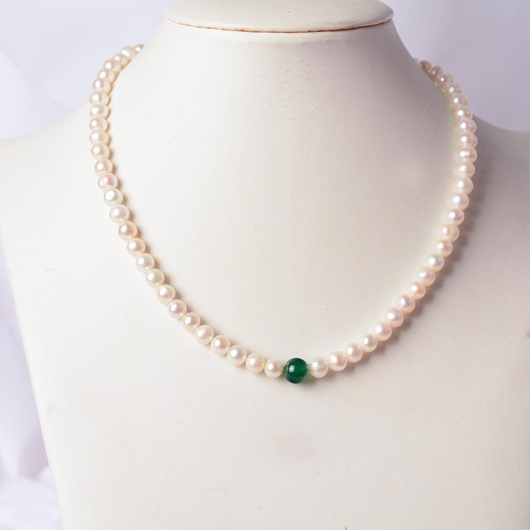 6-7mm近圆天然淡水珍珠妈妈链项链