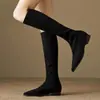 Botas altas de punta para mujer, botas ajustadas hasta la rodilla, nueva colección otoño/invierno 2025, botas largas, botas altas de tacón bajo, botas elásticas planas