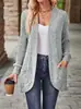 Cárdigan de punto acanalado europeo y americano transfronterizo para mujer, otoño e invierno, chaqueta holgada de longitud media con bolsillos, cárdigan versátil de estilo casual