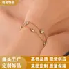 Pulsera Nueva de Acero Inoxidable Transfronteriza con Estilo Fresco, Corazón Incrustado con Diamantes Multicolor, Trébol de Cinco Hojas Geométrico Joyería de Mano, Joyería Transfronteriza para Mujeres
