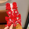 Horquilla Roja Infantil para Festival de Primavera, Pin de Tela Roja con Puntos Blancos Lindo para Niña con Lazo, Horquilla con Ambiente de Año Nuevo