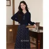 Top Azul Marino de Diseño de Nicho Estilo Francés para Mujer, Nuevo Conjunto de Moda con Vestido de Tirantes Cuadros Azules Otoño 2026