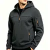 Sudadera con capucha y media cremallera para hombre transfronteriza, sudadera de trabajo para hombre europea y americana con múltiples bolsillos con cremallera, engrosada para otoño e invierno
