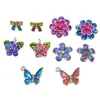 Quema a baja temperatura azul degradado flor mariposa aleación gota de aceite diy llavero accesorios de joyería pendientes colgante material