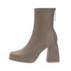 Botas de Salto Alto para Mulheres, Outono e Inverno 2024, Bico Quadrado, Salto Bloco, Botas Ajustadas, Plataforma Impermeável, Botas Curtas de Tornozelo Estilo Francês, Aumenta a Altura, Antiderrapante