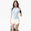 Camiseta de Yoga para Mujer de una Pieza Manga Corta Secado Rápido Transpirable Top de Fitness Pilates Moldeador Ajustado Camisa Pequeña