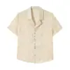 Yidao Vintage 2026 Verano Nuevo Tendencia Nacional Diseño Retro Botón Rayas Verticales Cuello Cubano Manga Corta Camisa Hombres