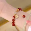 Pulsera Xiyu Nanguo Frijol Acacia Ágata Roja Frijol Rojo Imitación Jade Hetian Pulsera para Niñas Verano Festival de Medio Otoño Regalo para Novia Pulsera
