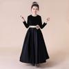 Vestido de Noche Negro de Terciopelo para Niña 2026 Otoño Manga Larga Engrosado Vestido para Presentación de Piano Vestido de Pasarela para Niños