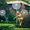 Escultura de hada flor de diente de león de acero inoxidable figura hueca de metal oficina de ventas césped reverdecimiento jardín paisaje boceto