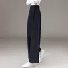 Pantalones casuales de pierna ancha con cinturón color caqui para mujer, nuevo estilo otoño 2026, de cintura alta, plisados, cintura elástica trasera, adecuados para ir al trabajo