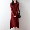 Vestido Largo de Punto Trenzado 100% Lana para Mujer, Cuello Redondo, Manga Larga, Jersey, Casual, Versátil Vestido de Cachemira de Corte A