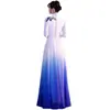Traje de Performance para Coral 2026 Vestido Azul com Gradiente de Verão de Manga Meia Mão Elegante e de Alto Padrão Longo