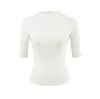 Camiseta Fresca de Manga Curta com Gola Canoa Estilo Desejo Puro para Mulheres, Design de Verão, Caimento Justo, Top Base que Marca a Cintura