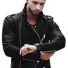 2025 Amazon Aliexpress Nova Importação Masculina Cor Sólida Slim Fit Zíper Motociclista Jaqueta de Couro Moda Casaco