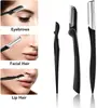 Recortador de Cejas Plegable de Acero Inoxidable para Principiantes Set de 12 Piezas con Peine Pinza para Cejas Cepillo para Pestañas Negro