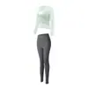 Conjunto de fitness ao ar livre para mulheres: top leve e respirável de manga comprida e calça longa esportiva, estilo yoga, elástico, versátil, e um conjunto de roupa esportiva de duas peças