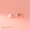 Brinco Stud Eloki de Prata S925 Feminino Estilo Coreano Flor de Concha Branca Fresca Microincrustação Joia de Orelha Elegante G1577