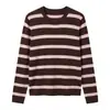 Nanyou Ropa Fina de Mujer Hilo Fino Tencel Lana Principios de Otoño Raya Francesa Versátil Cuello Redondo Suéter de Punto Lana