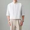 Muxi Clothing # Novo Estilo Chinês de Verão Camisa Branca para o Trabalho Estilo Coreano com Gola Alta, Fina, Secagem Rápida, Versátil, Caimento Solto, Mangas de Cinco Quartos