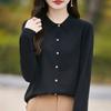 Casaco feminino de lã penteada com gola polo e malha, casaco solto e emagrecedor com base macia e encerada para primavera e outono