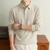 Camisa polo de manga larga estilo Old Money, casual para hombre, ligera, base de color liso, ropa interior de invierno, con mezcla de lana y cuello alto