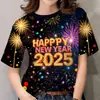 Camiseta casual de manga corta para mujer 2025 Transfronteriza Impresa en 3D Año del Dragón Versátil
