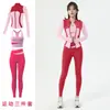 Conjunto de Três Peças para Yoga Feminino Primavera e Outono Color Block Manga Longa Slim Fit Valoriza a Silhueta Esportivo Fitness Corrida Cintura Alta Conjunto Fitness