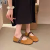 En stock~ Zapatos Mary Jane de punta redonda estilo vintage con hebilla, zapatos planos ultraligeros para mujer para combinar con faldas, zapatos de salón bajos