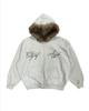 Sudadera con capucha y cuello de pelo estilo callejero europeo y americano Otoño 2026 Chaqueta con cremallera y estampado holgada para mujer