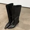 Botas altas de bico fino, simples e elegantes, estilo europeu e americano, botas slip-on de cor sólida, na moda e versáteis para o dia a dia, nova coleção outono e inverno 2026