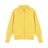 Cardigan Tricotado com Gola Amarela de Design Suave para Mulheres Outono e Inverno Pequeno Casual Solto Casaco Suéter Top