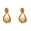 Amazon Transfronterizo Pendientes de Perla con Forma de Gota de Metal de Personalidad Exagerada, Pendientes Elegantes de Estilo Retro Minimalista para Mujer