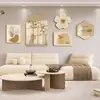 Pintura decorativa para sala de estar estilo crema wabi-sabi, pintura colgante para pared de fondo de sofá, mural de pared colgante minimalista nórdico con combinación de reloj
